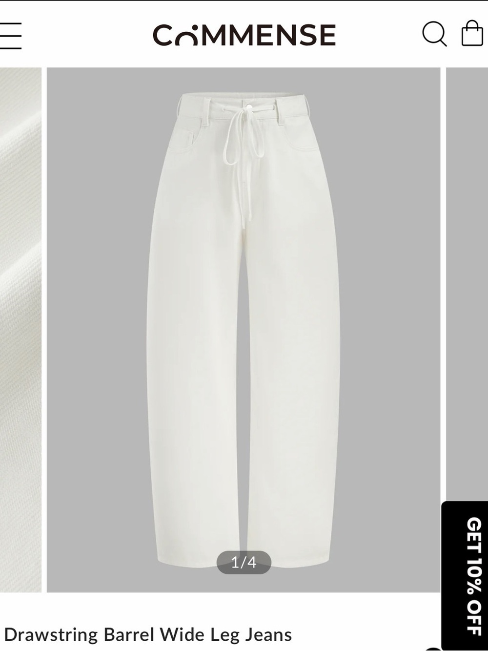 Commense White Drawstring Wide-Leg Jeans
